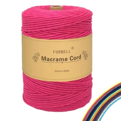 Afbeelding van Macramé katoengaren, 3 mm x 300 m, macramégaren, katoengaren voor knutselen, rozerood