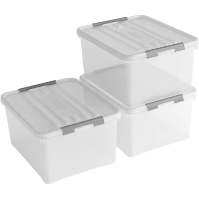 Afbeelding van Curver Handy+ Opbergbox 35L 3 stuks Transparant met deksel