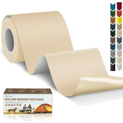 Afbeelding van Cahomo Nylon reparatiepatches, zelfklevend, waterdicht, voor jassen, tenten, bovenkleding, 7,6 x 200 cm, donkerbeige