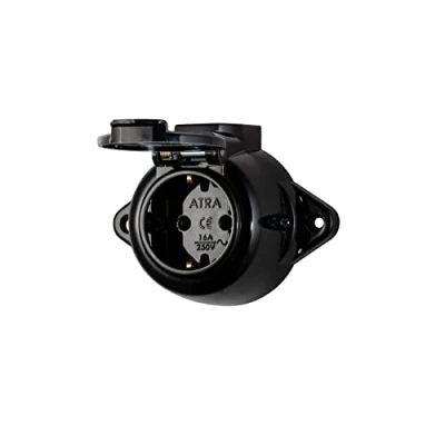 Afbeelding van Vintage wandcontactdoos rond retro 1 voudig zwart IP44 met deksel (IP44 zwart)