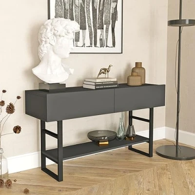 Afbeelding van Console tafel sidetable Lappeenranta 139x43x76cm antraciet en zwart