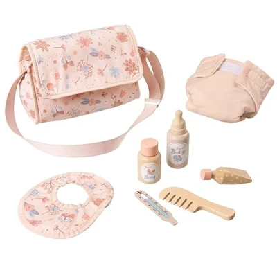 Afbeelding van howa Luiertas &quot;miniflowers&quot; met Luier, Slabbetje en 5 Houten Accessoires voor Poppen 2960