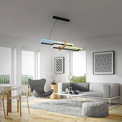 Afbeelding van BRILONER Hanglamp 4768015 CCT kleurtemperatuurregeling Memory functie Traploos dimbaar Inclusief afstandsbediening Timer 100 x 34 120 cm Zwart hout