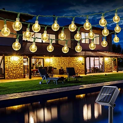 Afbeelding van BrizLabs Lichtsnoer op zonne energie, 6,5 m, 30 leds, zonneballen, kristal, 8 modi, waterdicht, voor tuin, terras, bruiloft, feest, Kerstmis, warm wit