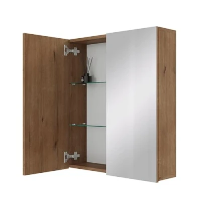 Afbeelding van Planetmöbel ARIA Spiegelbadkamerkast, 60 cm breed, badkamerkast, hangkast met spiegel, wit en grijs, zonder lamp stopcontact, x 70 16