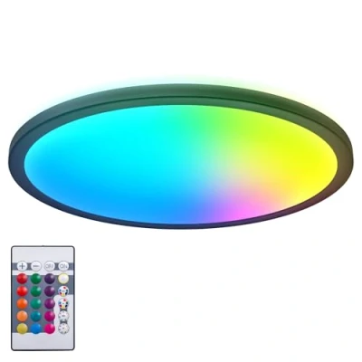Afbeelding van B.K.Licht RGB LED Plafonniére zwart dimbaar met indirecte licht afstandsbediening Ø42cm