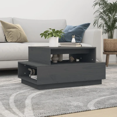 Afbeelding van Salontafel 80x55x40,5 cm massief grenenhout grijs