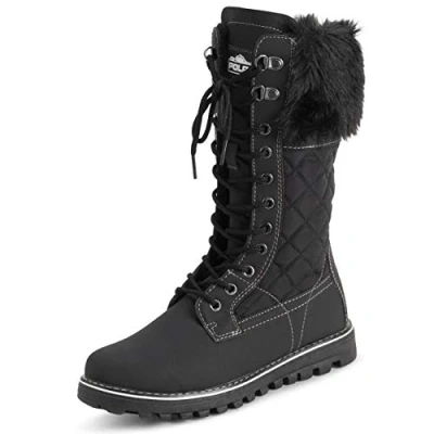 Afbeelding van Polar Dames Nepbont Warm Thermisch Waterdicht Outdoor Wandelen Sneeuw Winter Rubberen zoolkuitlaarzen Zwart/Zwart UK5 / EU38 YC0604