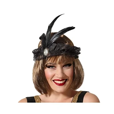 Afbeelding van Atosa Charleston Flapper Hoofdband tule en veertjes zwart Dames jaren 20/Twenties thema/Charleston