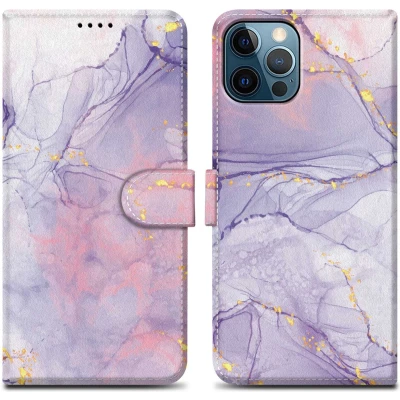 Afbeelding van Cadorabo Hoesje geschikt voor Apple iPhone 12 PRO MAX Design Roze Paars Marmer No. 5 Beschermhoes Case Cover met magnetische sluiting, standaardfunctie en kaartvakje