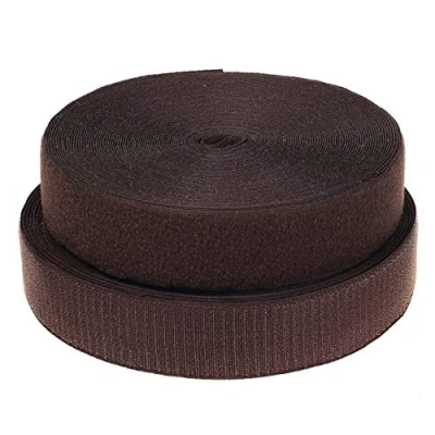 Afbeelding van TUKA Klittenband voor naaien, 25 meter x 50 mm, niet klevend, haak en lus stoffen band, sluiting, m gesp, bruin TKB5030