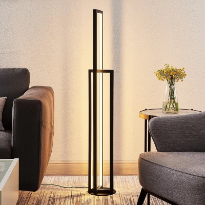 Afbeelding van Lucande LED vloerlamp met dimmer 2lichts ijzer, aluminium, polycarbonaat H: 123 cm mat zwart Inclusief lichtbronnen