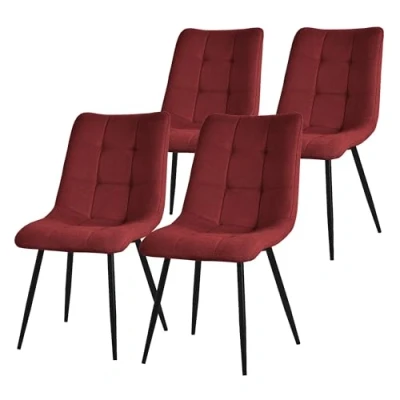Afbeelding van Eetkamerstoelen set van 4 rood Keukenstoel met polyester hoes en stalen poten ML design