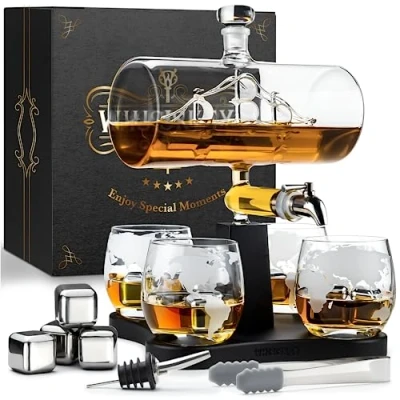 Afbeelding van Whisiskey Whiskey Karaf Luxe Whisky Set Zeilschip 1L Decanteer Zeilboot Incl. 4 Stones, Schenktuit, tap &amp; Glazen Peaky Blinders