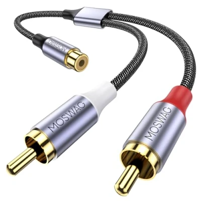 Afbeelding van MOSWAG RCA Splitter y 1 Female 2 Male Audio Speaker Adapter Kabel voor Versterker CD speler Subwoofer Home Theater HDTV Game Console