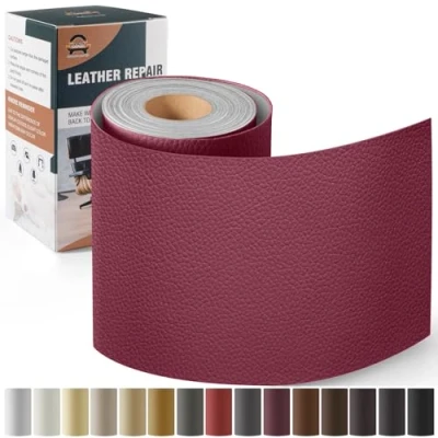 Afbeelding van OAZ Kunstlederen reparatieset, zelfklevend, 10 x 160 cm, kunstleer, voor autostoelen, meubels, banken, tassen, bordeauxrood