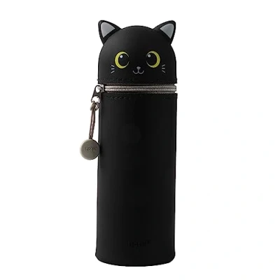 Afbeelding van I TOTAL® Zachte Siliconen etui voor school, rekbaar, met voorgevormde vorm, Black Cat,