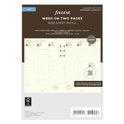Image de Filofax Agenda 2026 semainier sur 2 pages format colonne 5 langues Coton crème 26 68513