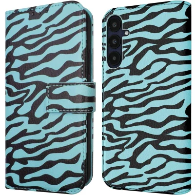 Afbeelding van iMoshion Hoesje Geschikt voor Samsung Galaxy A55 Met Pasjeshouder Design Bookcase smartphone Meerkleurig / Black Blue Stripes