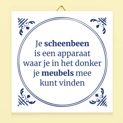 Afbeelding van Tegeltje Je Scheenbeen Is Een Apparaat Waar In Het Donker