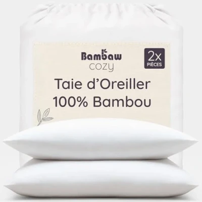 Afbeelding van Bamboe Kussenslopen 2 stuks Eco Kussensloop 80cm bij Wit Luxe Beddengoed Hypoallergeen Puur viscose rayon Ultra ademende Stof Bambaw
