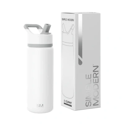 Afbeelding van Simple Modern Kinderwaterfles met rietje en deksel, vacuüm geïsoleerd, roestvrij staal, herbruikbaar, lekvrij, BPA vrij, voor school, Summit Collection, 532 ml, winterwit