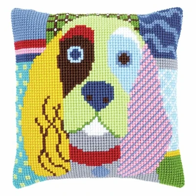 Afbeelding van Vervaco Lappenhond Kruissteekkussen pakket