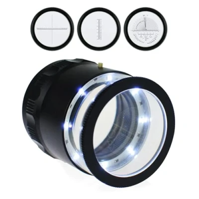 Afbeelding van 10X verlichte juwelier vergrootglas met verwisselbare dradenkruisschaal, ledlicht, 25 mm gezichtsveld, f (4 glazen schaal)