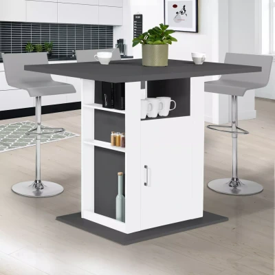 Afbeelding van Ilot central UGO 110 cm plateau bois gris et blanc avec rangements