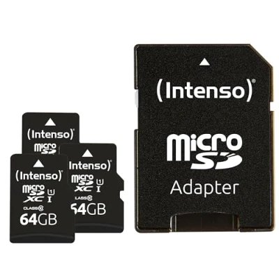 Afbeelding van Intenso MicroSDXC 3X 64GB Class 10 UHS I geheugenkaart met SD adapter (tot 90 MB/s) zwart