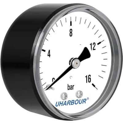 Afbeelding van UHARBOUR Watermanometer 0 16 bar, manometer 1/4 inch, persluchtmanometer achterhouder, BSP persluchtmanometer, messing fitting