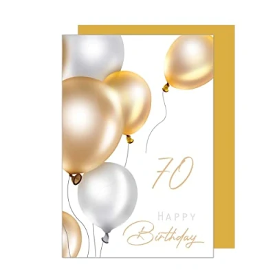 Afbeelding van Edition Seidel GZ349 70 SW023 wenskaart voor de 70e verjaardag met envelop, wenskaart, ticket, ballonnen, mannen en vrouwen