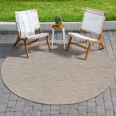 Afbeelding van Uni Binnen en Buiten Vloerkleed Solid Outdoor Laagpolig Tapijt Beige Bruin 120 cm Rond Polypropyleen Tapijtenloods