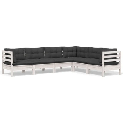 Afbeelding van vidaXL 6 delige Loungeset met kussens massief grenenhout wit