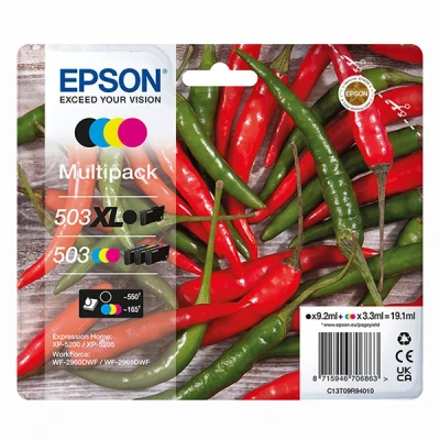 Image de Epson 503/503 XL Multipack Pack de 4 XL(noir) + Capacité standard noir, jaune, cyan, magenta original blister cartouche d&#039;encre pour EPL 5200; RIP Station WorkForce WF 2960