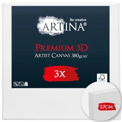Afbeelding van Artina Set van 3 Schildersdoeken 60x60 cm 3D Premium Voorgerekte Doeken Wit met FSC® Houten Spieraam Stabiele Voorbehandelde Canvas Schildersdoek 380g/m142