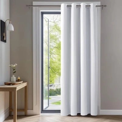 Afbeelding van Deconovo thermische verduisteringsgordijnen, 140 x 240 cm (breedte hoogte), gordijnen voor woonkamer en slaapkamer, modern design met oogjes, wit lichtgrijs , 1 stuk