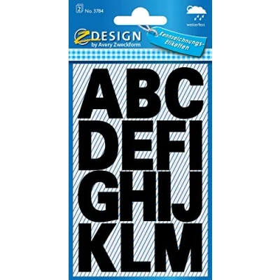 Afbeelding van Avery Etiketten Letters A z Groot, 2 Blad, Zwart, Waterbestendige Folie Kleefletters
