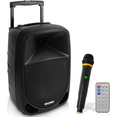 Afbeelding van Pyle Bluetooth Luidsprekersysteem 1000W Draagbare Luidspreker 25 cm Subwoofer UHF Draadloze Microfoon MP3, USB, SD Oplaadbare Batterij LED Indicatoren Zwart