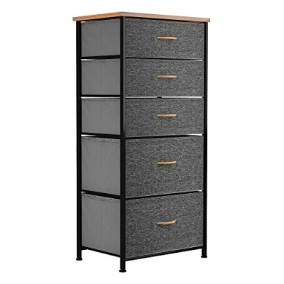 Afbeelding van YITAHOME commode voor slaapkamer, met 5 laden, van stof, opbergkast houten bovenkant en grote opbergruimte, woonkamer, kinderkamer, donkergrijs