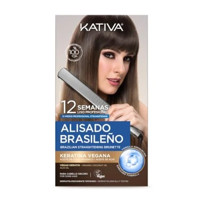 Afbeelding van Kativa Braziliaanse stijltang voor donker geverfd of highlighted haar, nieuwe veganistische keratineformule, professionele stijlbehandeling thuis, tot 12 weken houdbaar