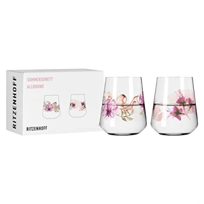 Afbeelding van RITZENHOFF 3462001 Sommersonett Allround universele glazen, 500 ml, bloemenstijl, meerkleurig, gemaakt in Duitsland, roze/wit/bessen, 2 stuks