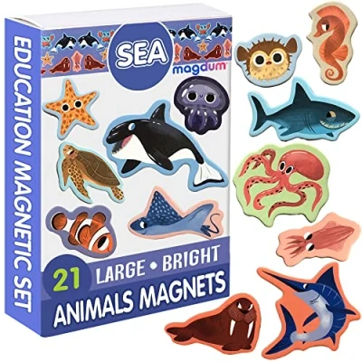 Afbeelding van Koelkastmagneet voor kinderen, Magdum, zeedieren, magnetisch, 19 grote magneten speelgoed, koelkast, speelgoed 3 jaar, educatief spel