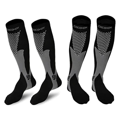 Afbeelding van Cocohok compressiekousen voor dames en heren, geschikt sport, voetbal, vlucht, hardlopen, mannen vrouwen verhoging van de prestaties, uithoudingsvermogen, doorbloeding herstel, 2 paar zwart