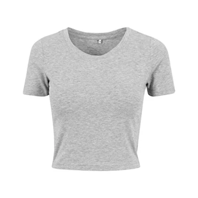 Afbeelding van Build Your Brand Cropped T shirt voor dames, grijs.