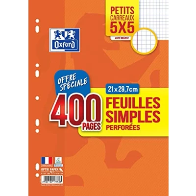 Afbeelding van Oxford 400 vellen losse klein geruit 5 x formaat A4 (21 29,7 cm) geperforeerd 90 g