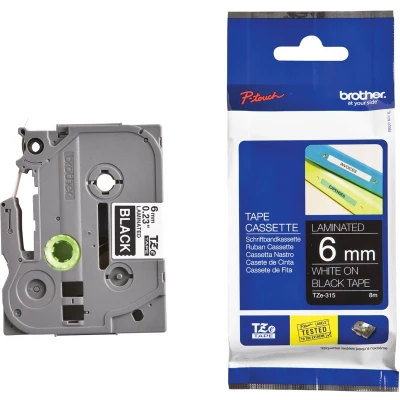 Afbeelding van Brother TZe 315 Tape Wit op zwart (6 mm)