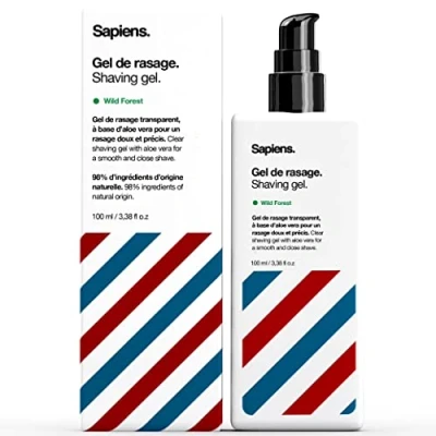 Afbeelding van Sapiens Barber Shop scheergel voor heren, transparant, 100 ml, gemaakt in Frankrijk, baardscheergel, 97% natuurlijk, met aloë vera optimaal glijden en nauwkeurige scheerbeurt van de
