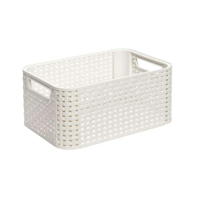 Image de Boîte de rangement Rattan Blanc patiné 28,5x19x13 cm Plastique Curver