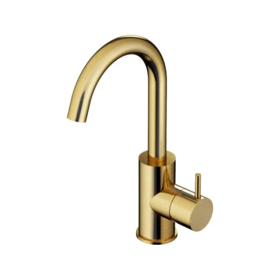 Afbeelding van HotBath Cobber wastafelmengkraan 27.8cms met draaibare uitloop zonder waste Geborsteld messing PVD